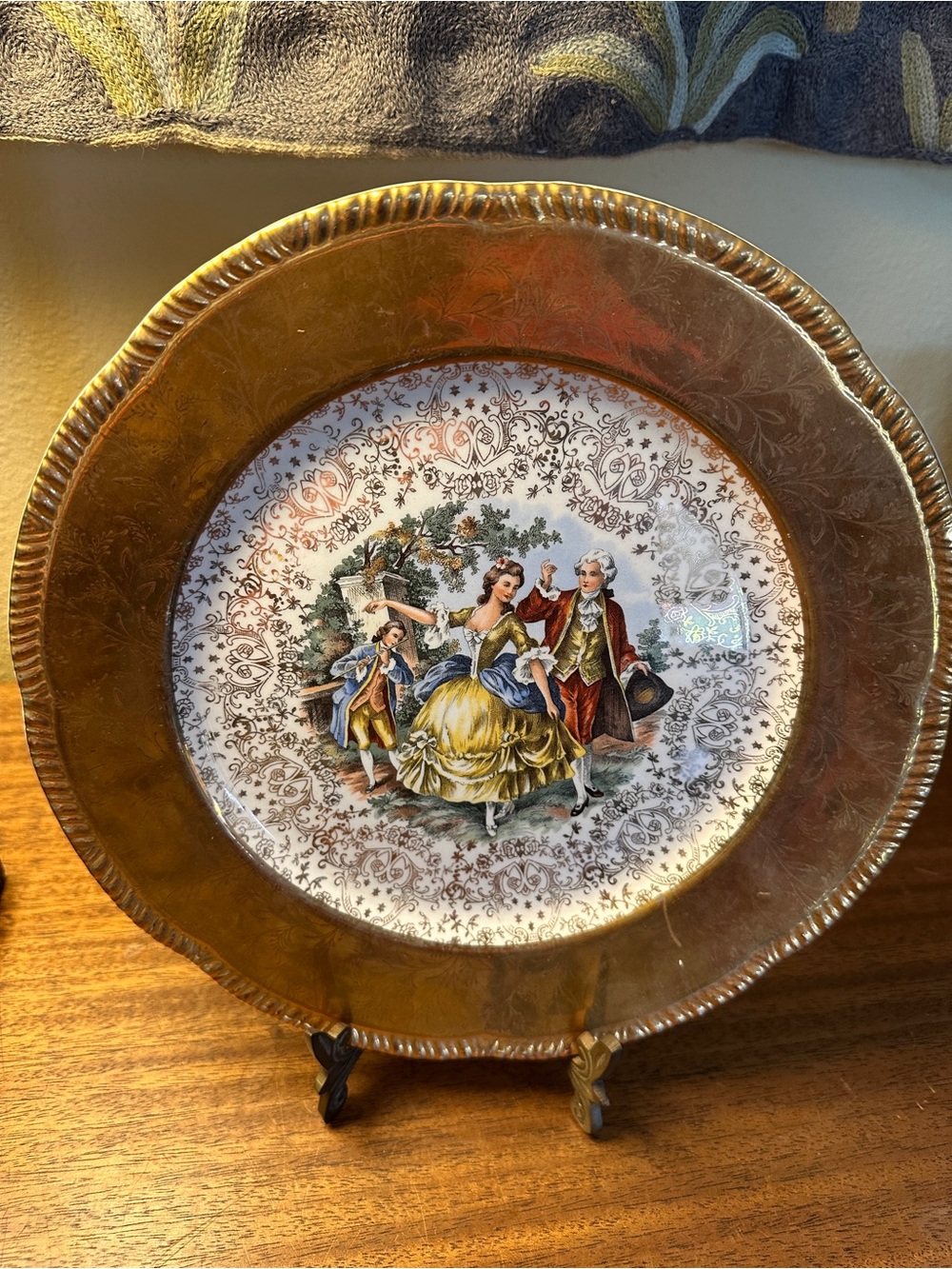 Vintage Gold and White Decorative Charger Plate with Figurative Scene - Picture 2 of 5